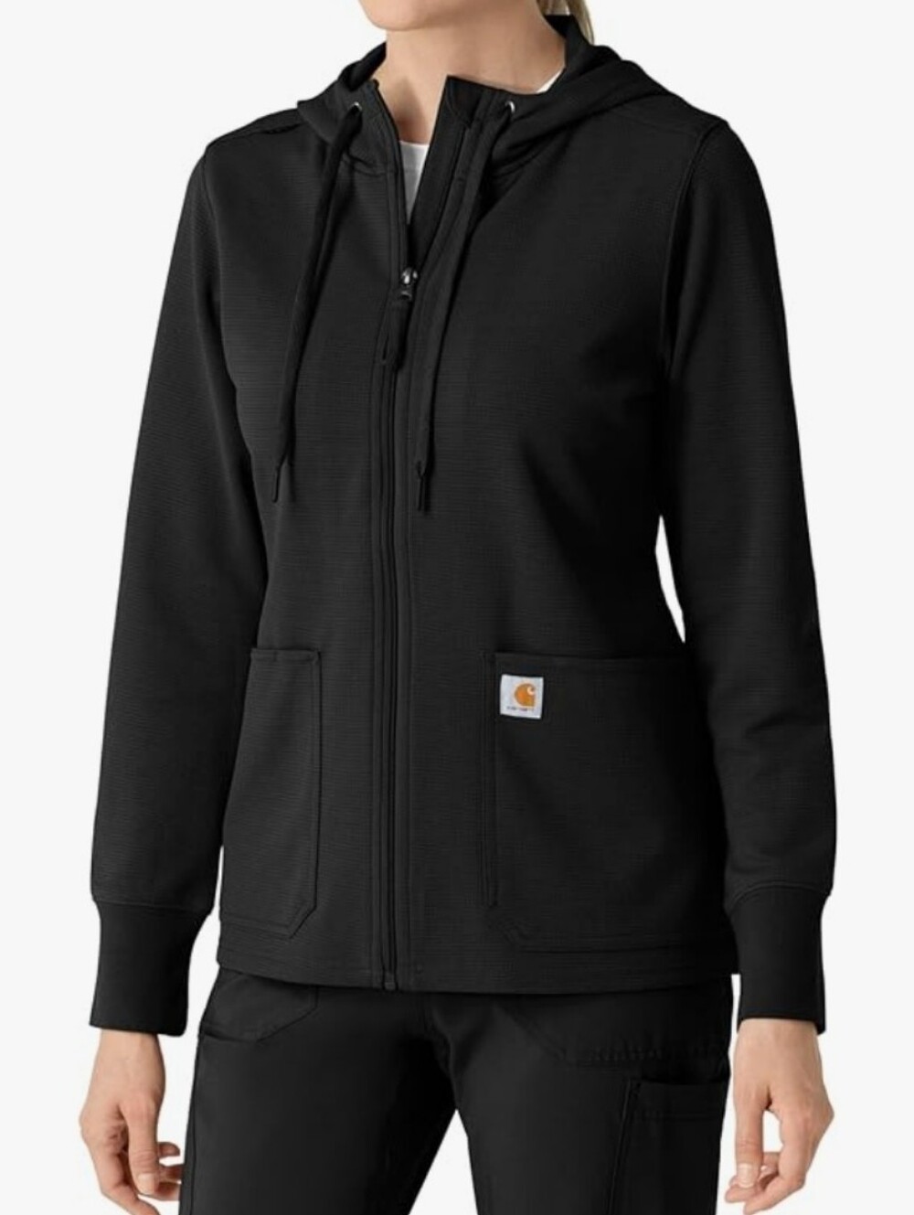 Carhartt Black Full-Zip Scrub Waffle  Hoodie
